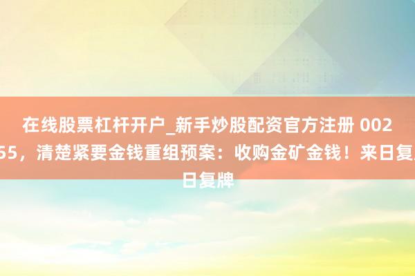 在线股票杠杆开户_新手炒股配资官方注册 002155，清楚紧要金钱重组预案：收购金矿金钱！来日复牌